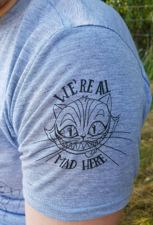 Cheshire cat tshirt, Alice in Wonderland gift, Cat t-shirt, Alice tshirt. Unusual gift for Alice fans. Hand drawn Cheshire cat