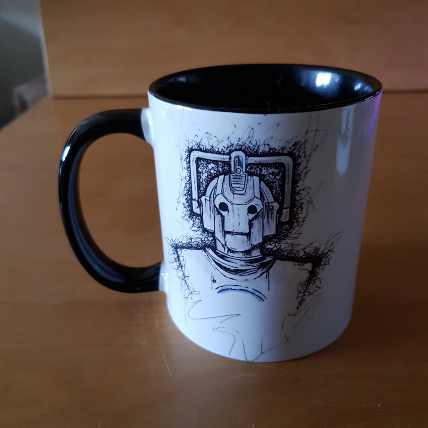 Cyberman mug from hand drawn artwork. An alternative gift for the Dr Who fan who has everything