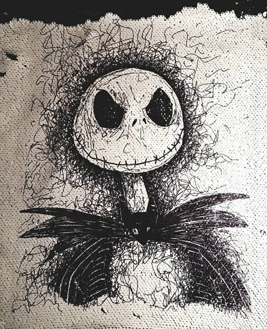 Nightmare before Christmas TNBC sequin mermaid cushion with Jack or Sally. Can be personalised