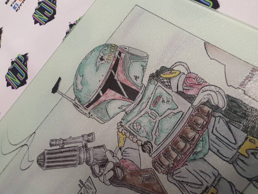 Boba Fett Star Wars Chopping Cutting board worktop saver from original hand drawing