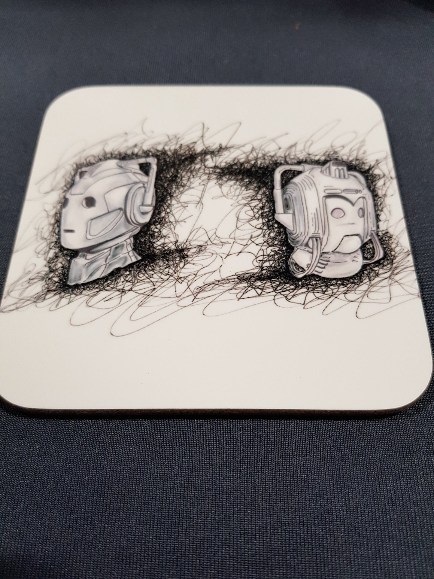 Doctor Who coaster beer mat, K9, Dalek, Tardis, Cyberman, Ice Warrior from Dr Who Inspired pastel original