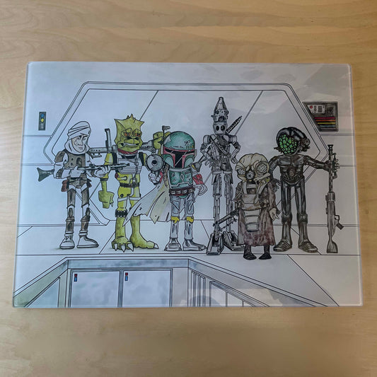 Bounty Hunters Boba Fett Star Wars Chopping board worktop saver from original hand drawing