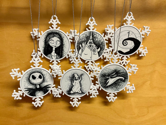 Nightmare before Christmas Set of 6 double sided decorations from hand drawn art