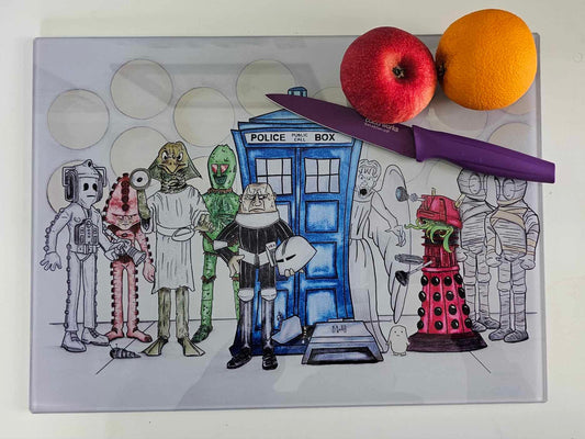 Dr Who Doctor Who Chopping board worktop saver from original hand drawing