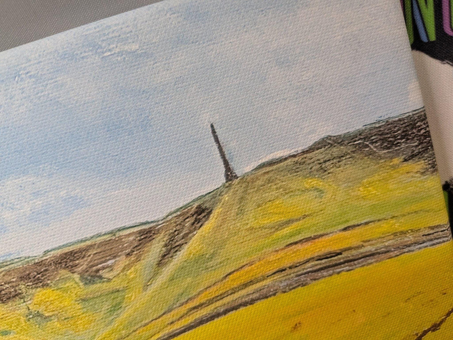 Cherhill White Horse and Monument Pastel artwork on Canvas, Wiltshire landscape art. Limited edition canvas print 16*10 inches