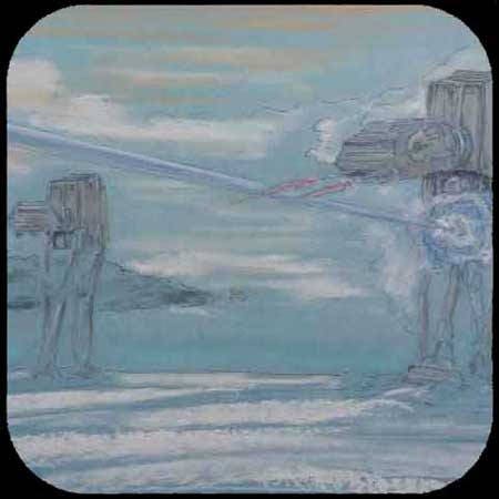 Star Wars coasters, Sci Fi coasters, xwing, death star, star destroyer, AT-AT, Star Wars artwork inspired pastel original