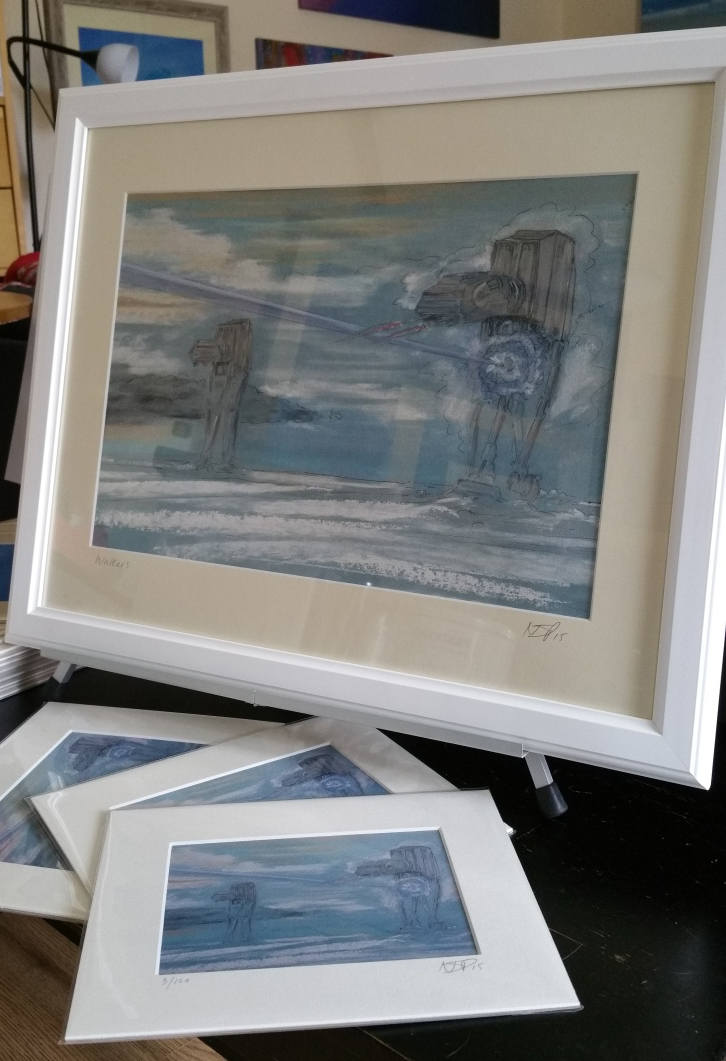 Star Wars Print of a pair of AT-AT on ice planet Hoth - Limited Edition Print,  from Star Wars Inspired pastel original, geek gift