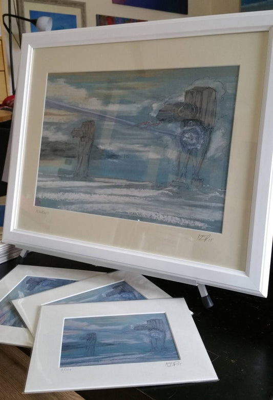 Star Wars Print of a pair of AT-AT on ice planet Hoth - Limited Edition Print,  from Star Wars Inspired pastel original, geek gift