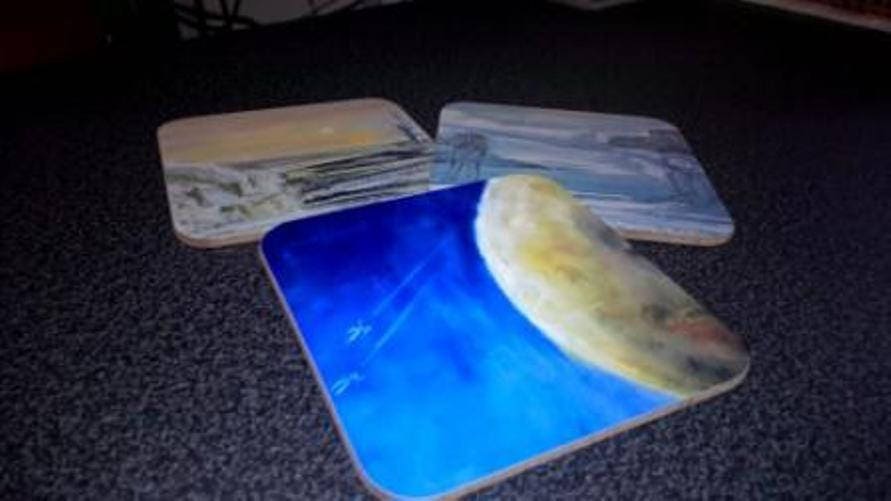 Star Wars coasters, Sci Fi coasters, xwing, death star, star destroyer, AT-AT, Star Wars artwork inspired pastel original