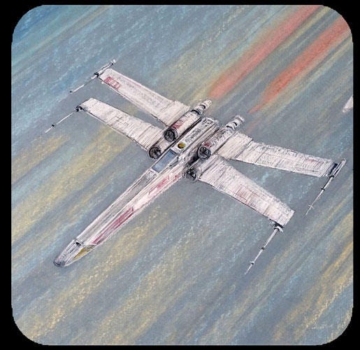 Star Wars coasters, Sci Fi coasters, xwing, death star, star destroyer, AT-AT, Star Wars artwork inspired pastel original
