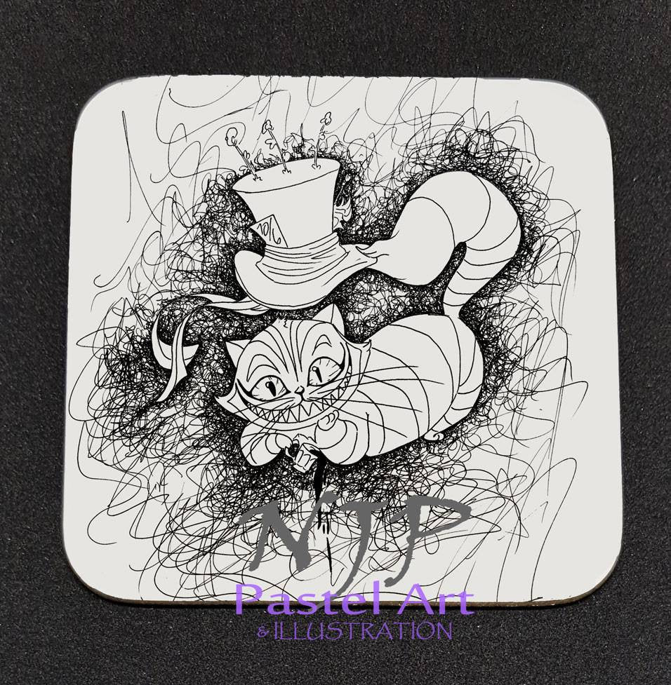 Cheshire Cat coaster beer mat from Alice in Wonderland, Mad Hatter coaster, Alice Coaster