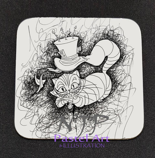 Cheshire Cat coaster beer mat from Alice in Wonderland, Mad Hatter coaster, Alice Coaster