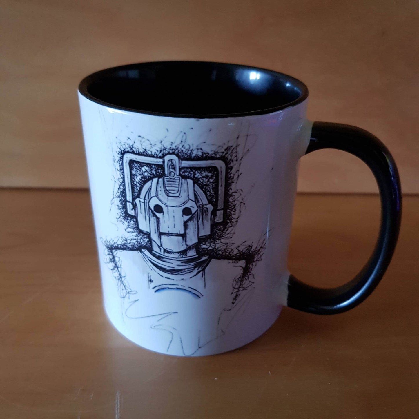 Cyberman mug from hand drawn artwork. An alternative gift for the Dr Who fan who has everything