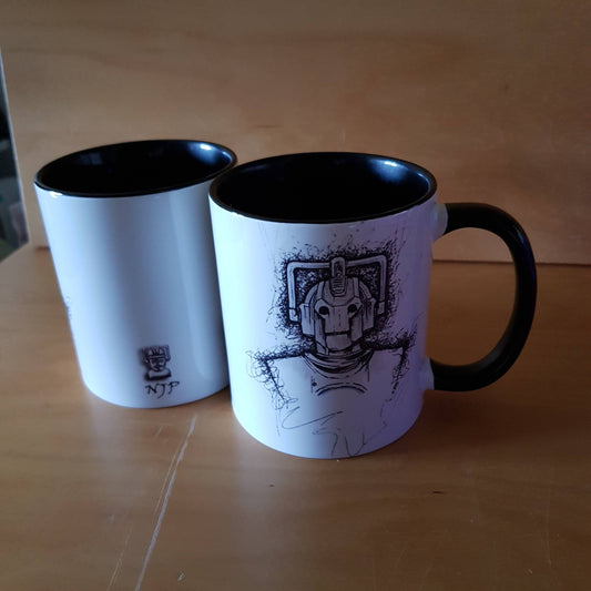 Cyberman mug from hand drawn artwork. An alternative gift for the Dr Who fan who has everything