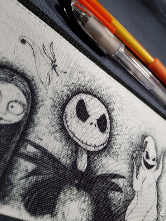 Nightmare Before Christmas Pencil Case from hand drawn artwork with Jack, Sally, Zero, Oogie Boogie, The Mayor and Lock, Shock & Barrel