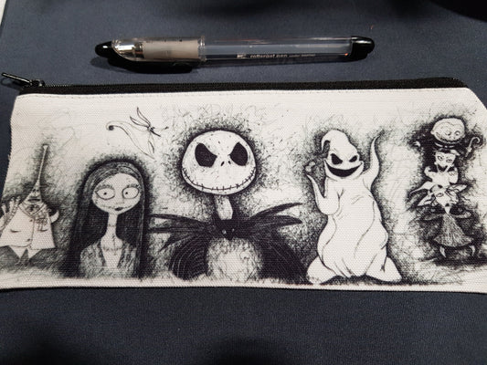 Nightmare Before Christmas Pencil Case from hand drawn artwork with Jack, Sally, Zero, Oogie Boogie, The Mayor and Lock, Shock & Barrel