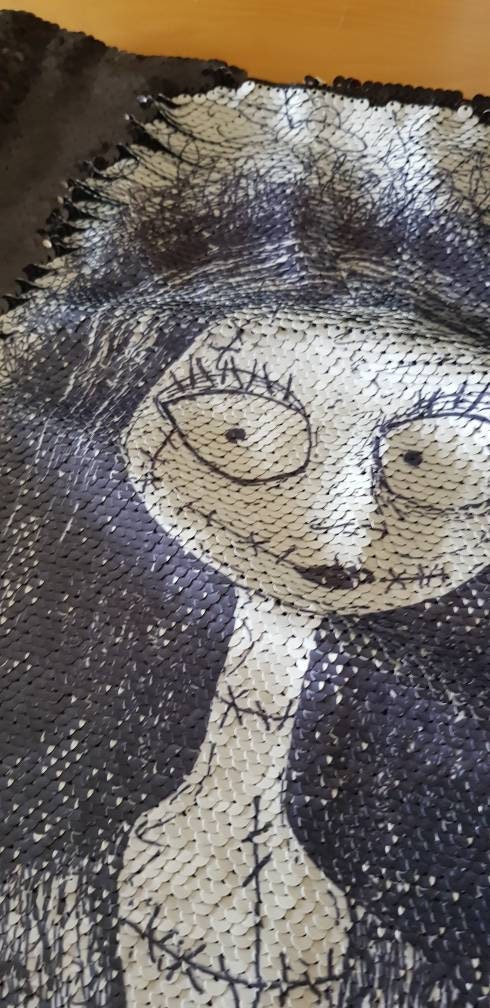 Nightmare before Christmas TNBC sequin mermaid cushion with Jack or Sally. Can be personalised