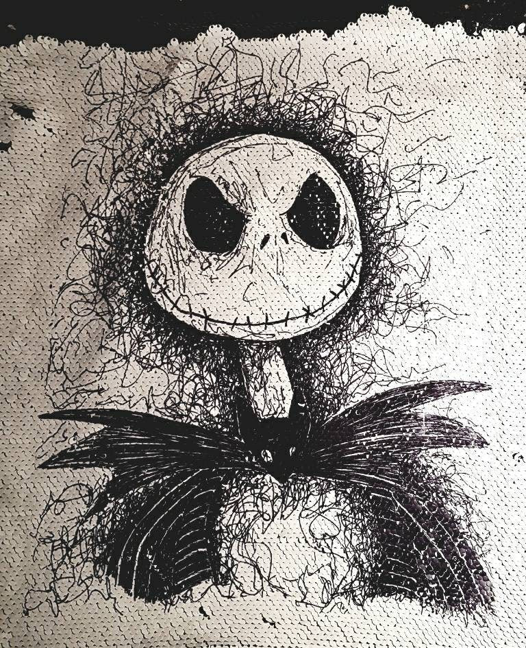 Nightmare before Christmas TNBC sequin mermaid cushion with Jack or Sally. Can be personalised