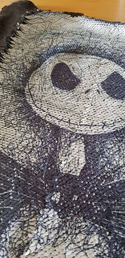 Nightmare before Christmas TNBC sequin mermaid cushion with Jack or Sally. Can be personalised
