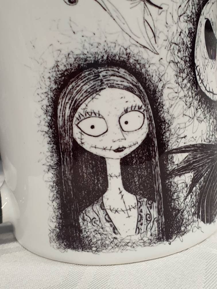 Nightmare Before Christmas (TBNC) mug of hand drawn Jack, Sally, Oogie Boogie, Lock, Shock and Barrell