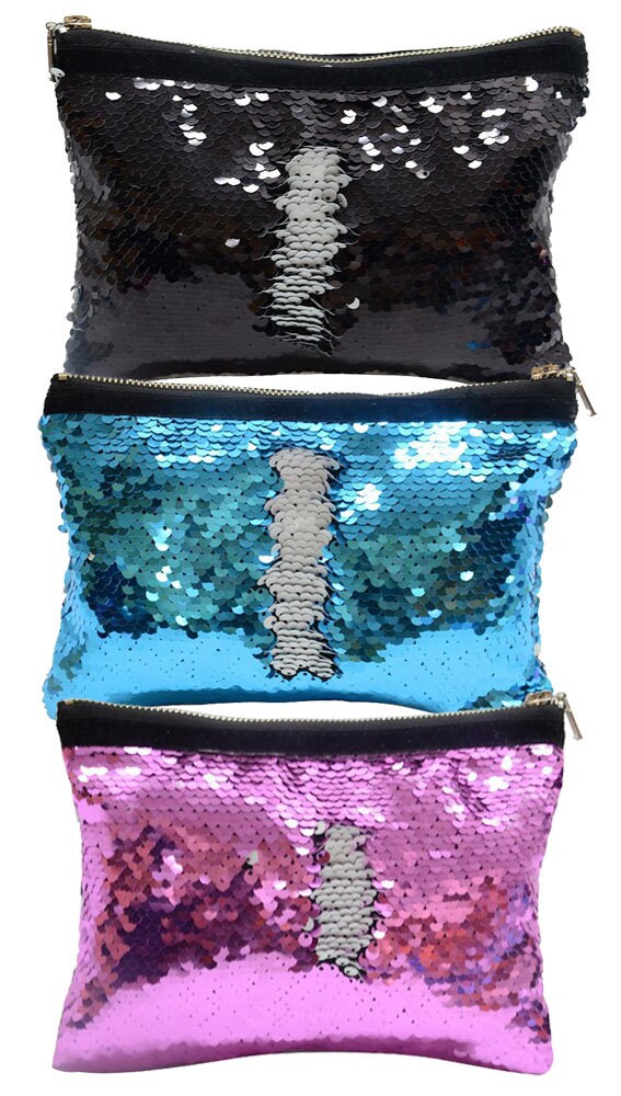 Groot sequin pouch, make up bag, pencil case in pink blue or black
