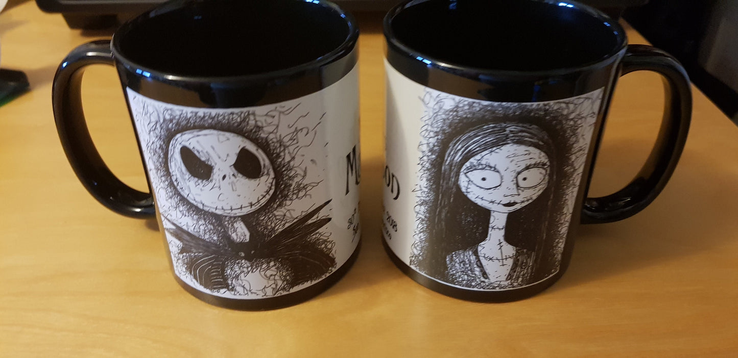 Nightmare Before Christmas Mug, NBX gifts, featuring Jack & Sally, Nightmare Before Christmas gifts, hand drawn originals