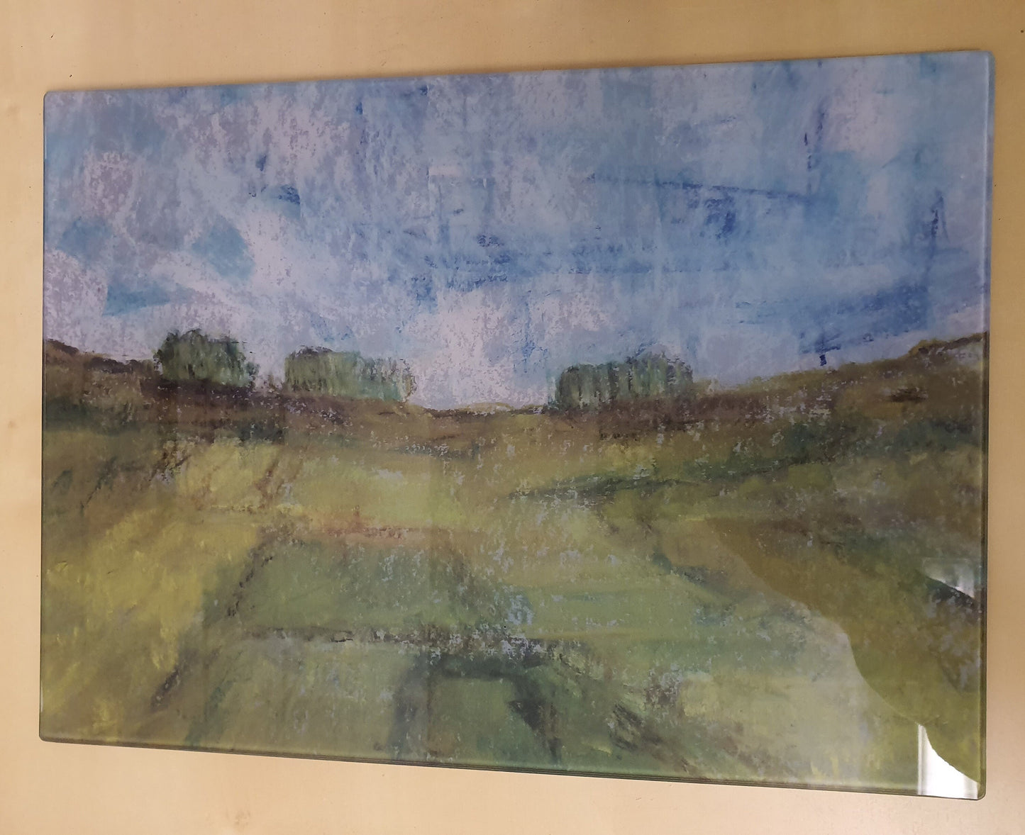 Wiltshire White Horse chopping board, The Ridgeway, scenery original pastel art glass  cutting board worktop saver countertop protector