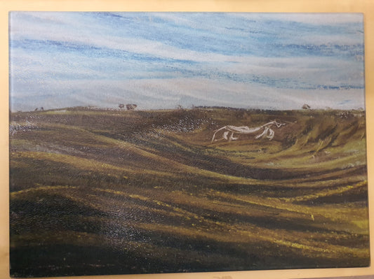 Wiltshire White Horse chopping board, The Ridgeway, scenery original pastel art glass  cutting board worktop saver countertop protector