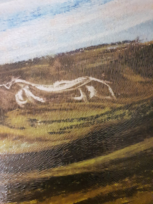 Wiltshire White Horse chopping board, The Ridgeway, scenery original pastel art glass  cutting board worktop saver countertop protector