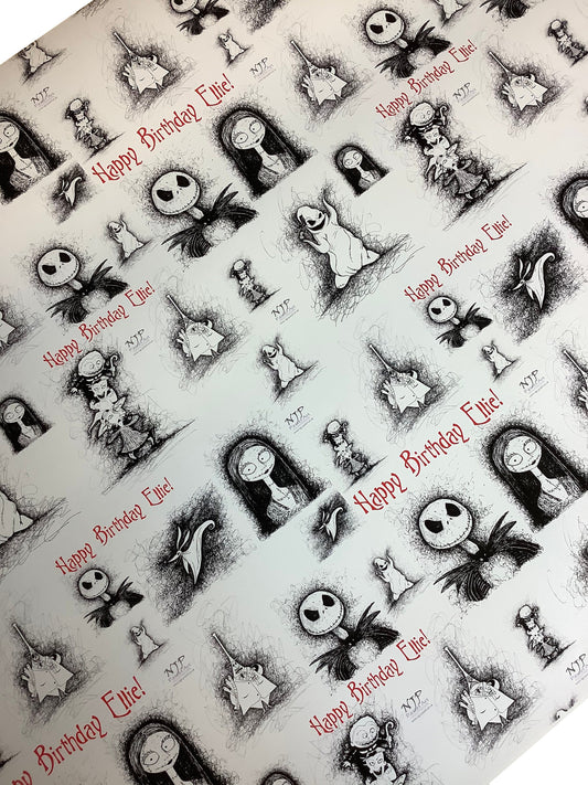 Custom TBNC Nightmare Before Christmas Wrapping paper, personalised gift wrap inc tags & ribbon