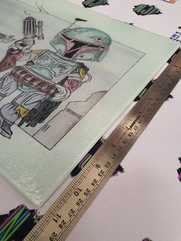Boba Fett Star Wars Chopping Cutting board worktop saver from original hand drawing