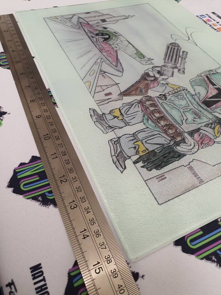 Boba Fett Star Wars Chopping Cutting board worktop saver from original hand drawing