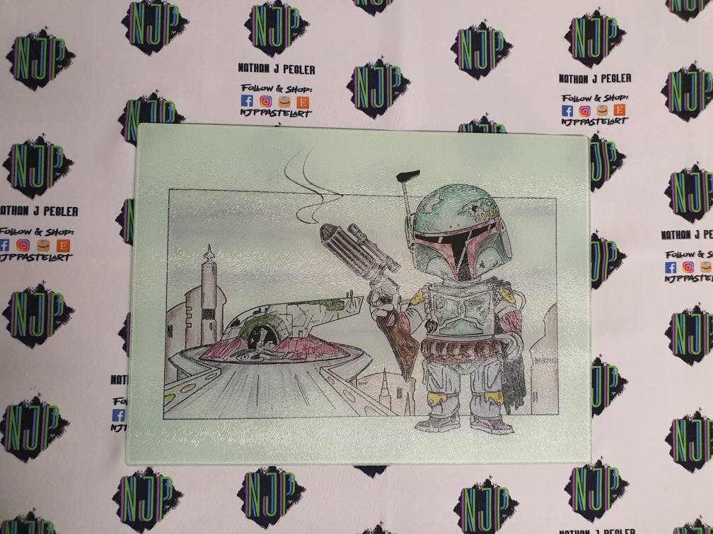 Boba Fett Star Wars Chopping Cutting board worktop saver from original hand drawing