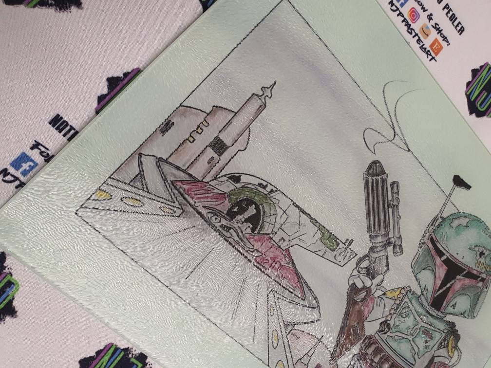 Boba Fett Star Wars Chopping Cutting board worktop saver from original hand drawing