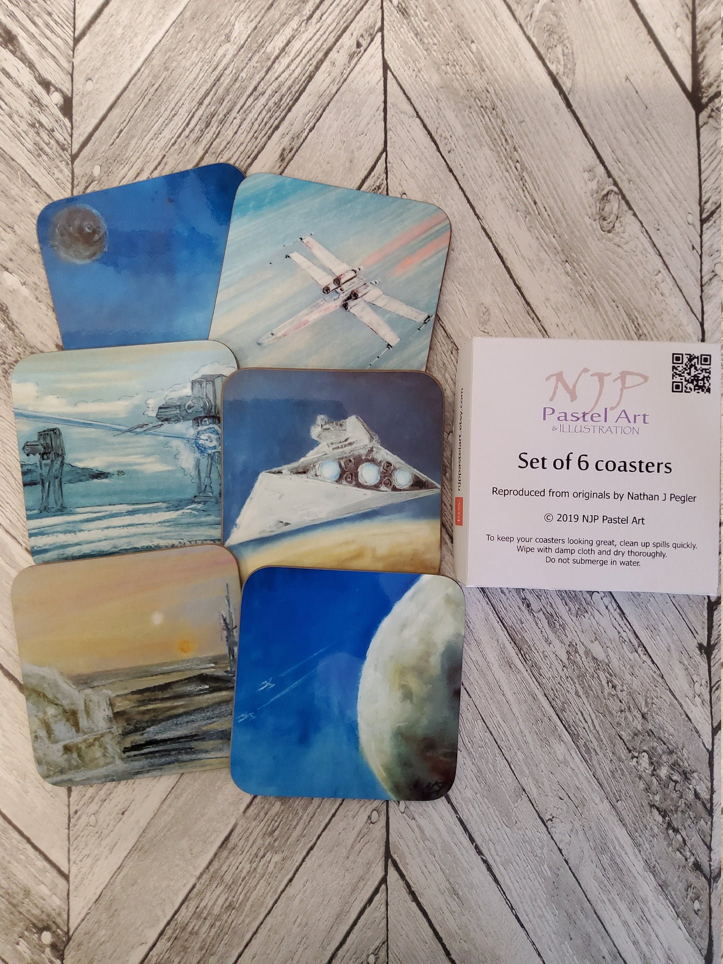 Star Wars Coasters - Star Destroyer, Red  Five, AT-AT Imperial Walkers on ice planet Hoth from Star Wars Inspired pastel original, geek gift