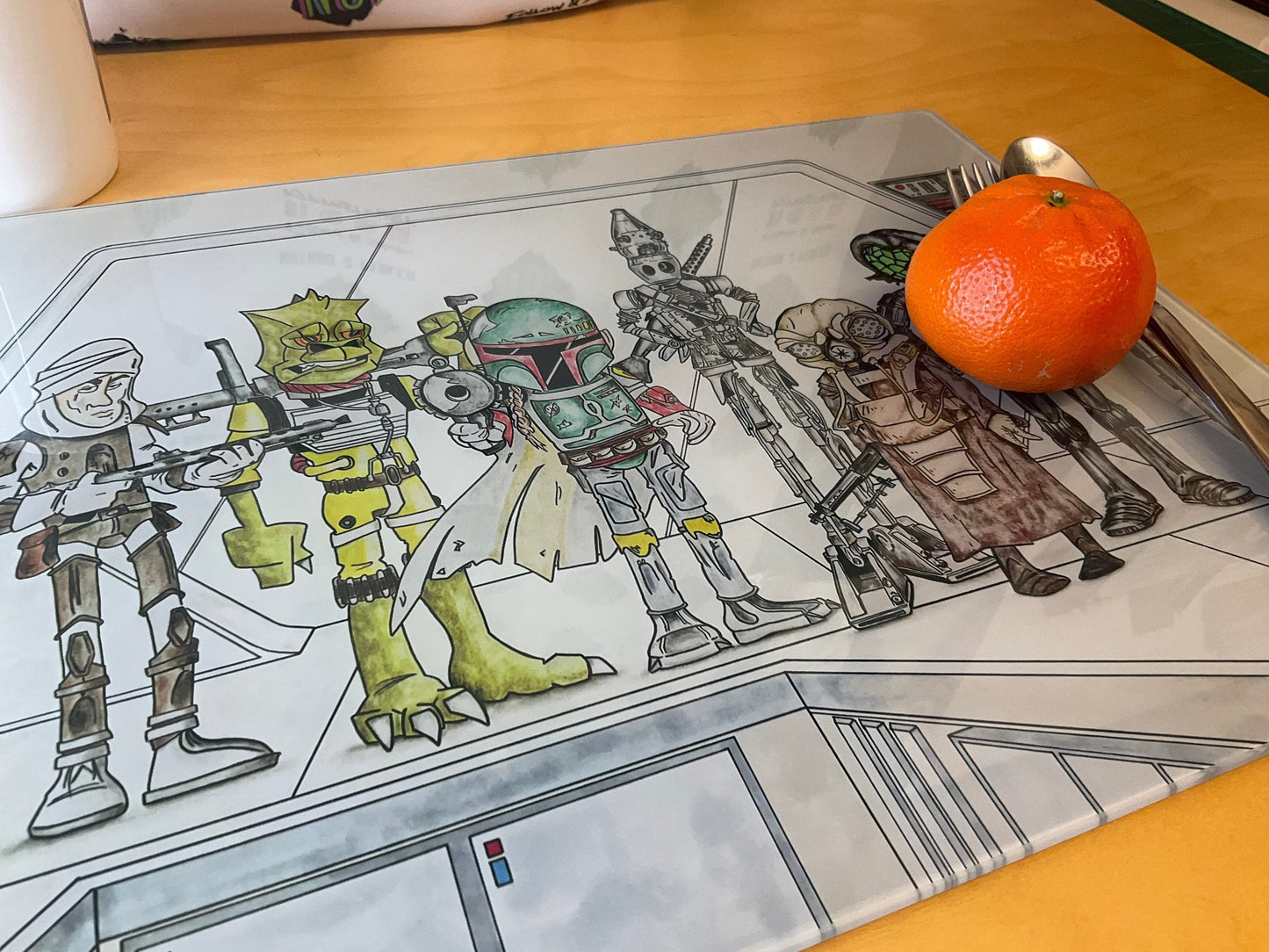 Bounty Hunters Boba Fett Star Wars Chopping board worktop saver from original hand drawing