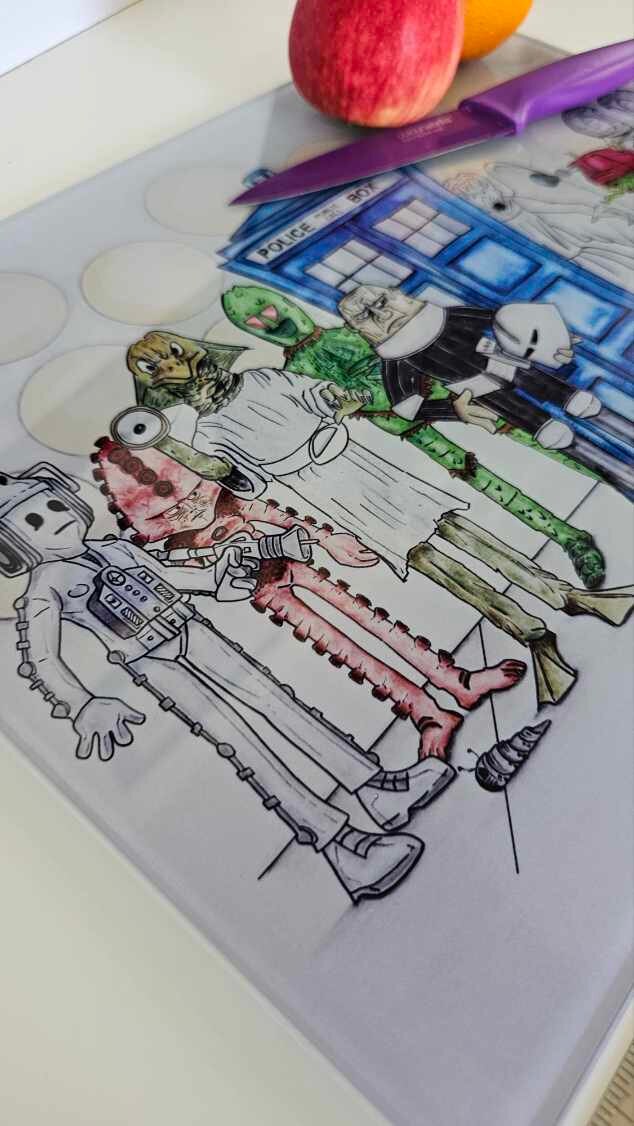 Dr Who Doctor Who Chopping board worktop saver from original hand drawing