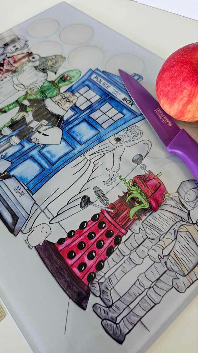 Dr Who Doctor Who Chopping board worktop saver from original hand drawing