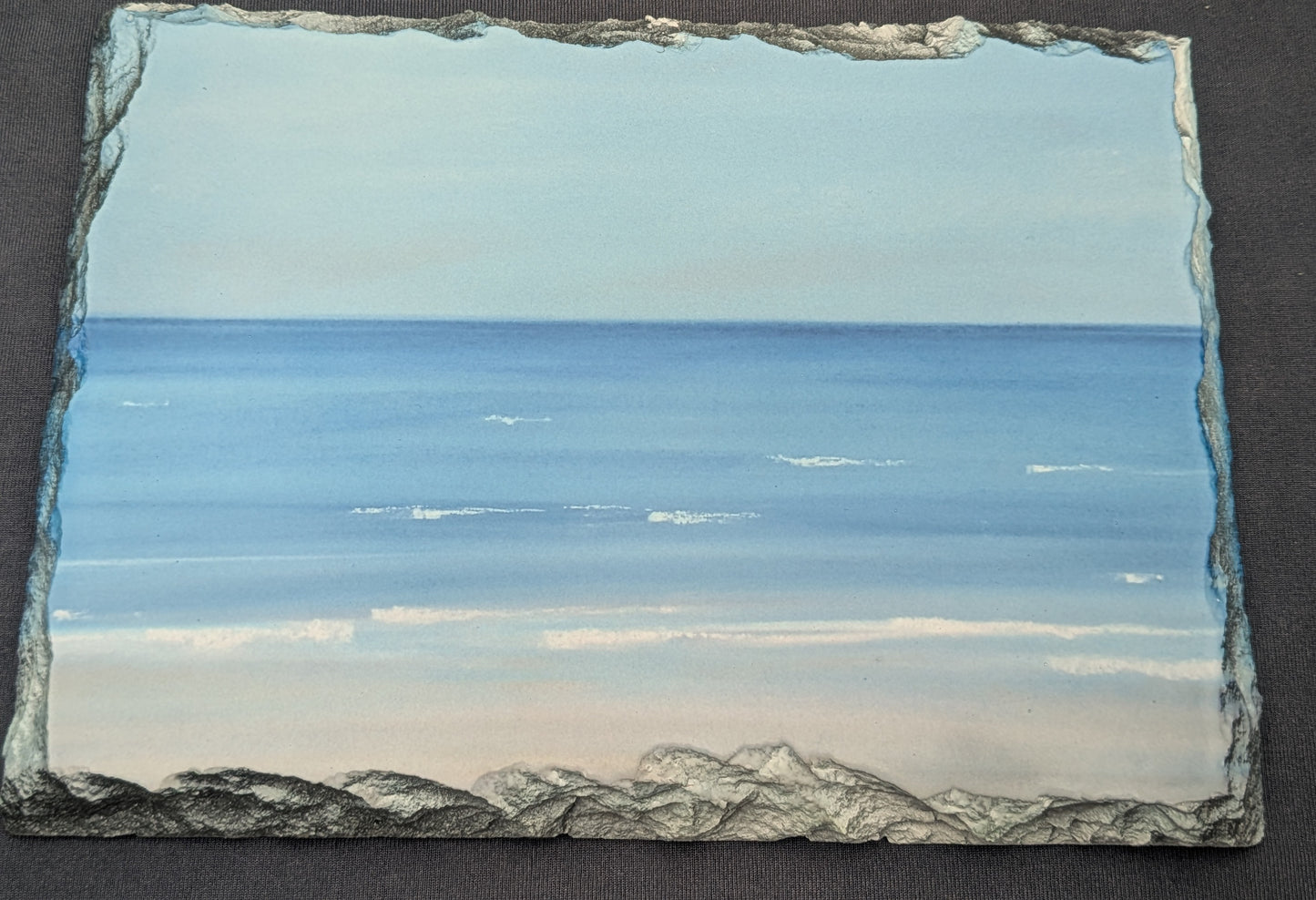 Seascape sea view "Lulworth" printed slate. Limited edition. From Hand drawn original