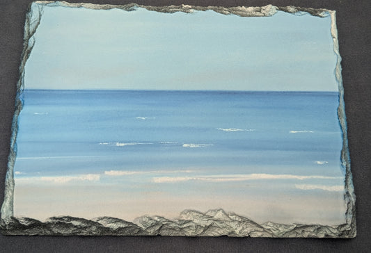 Seascape sea view "Lulworth" printed slate. Limited edition. From Hand drawn original