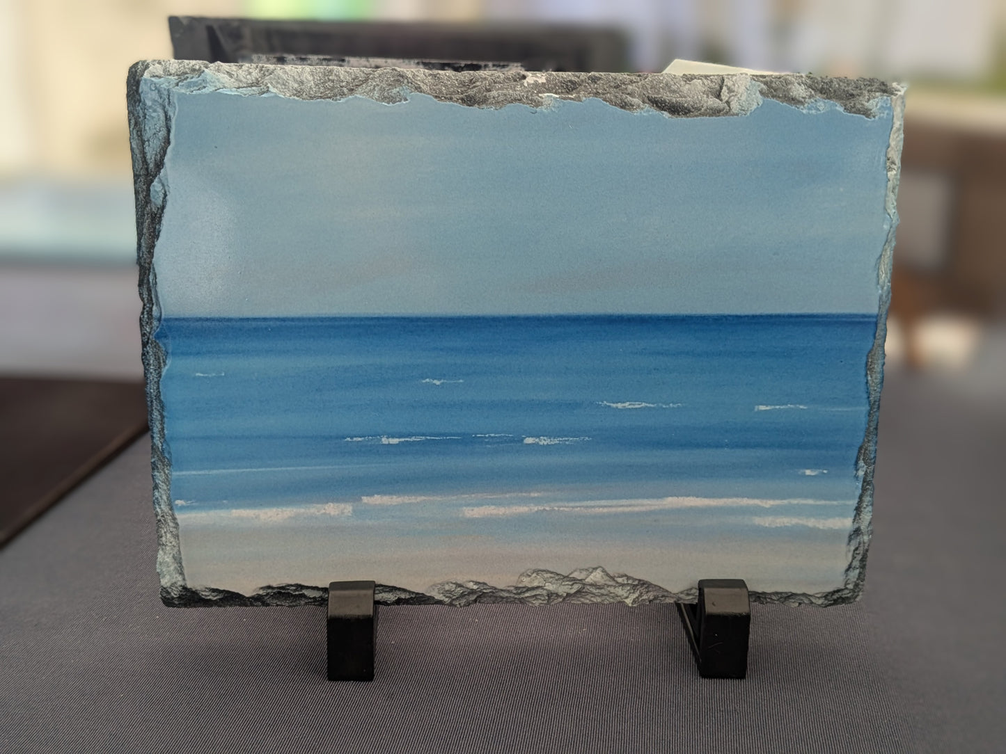 Seascape sea view "Lulworth" printed slate. Limited edition. From Hand drawn original